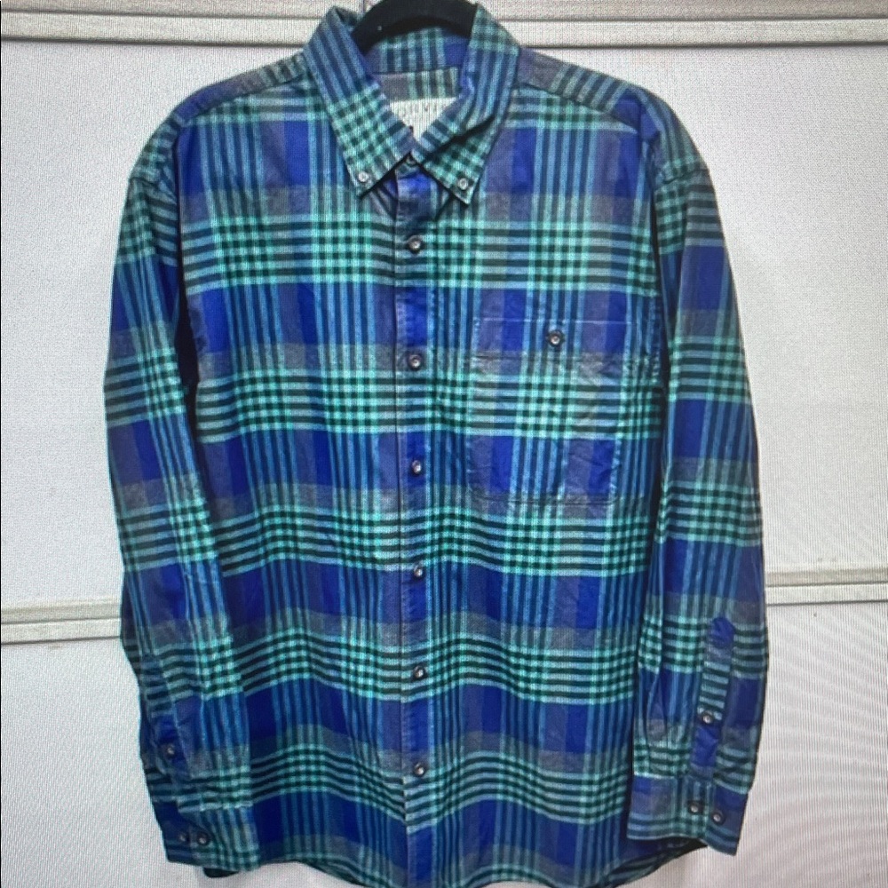 Orvis Green and Blue Plaid Cotton Button-Down Shirt